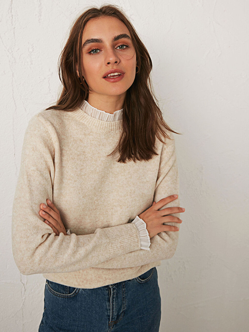 Ruffle Detail Thick Knitwear Sweater-1