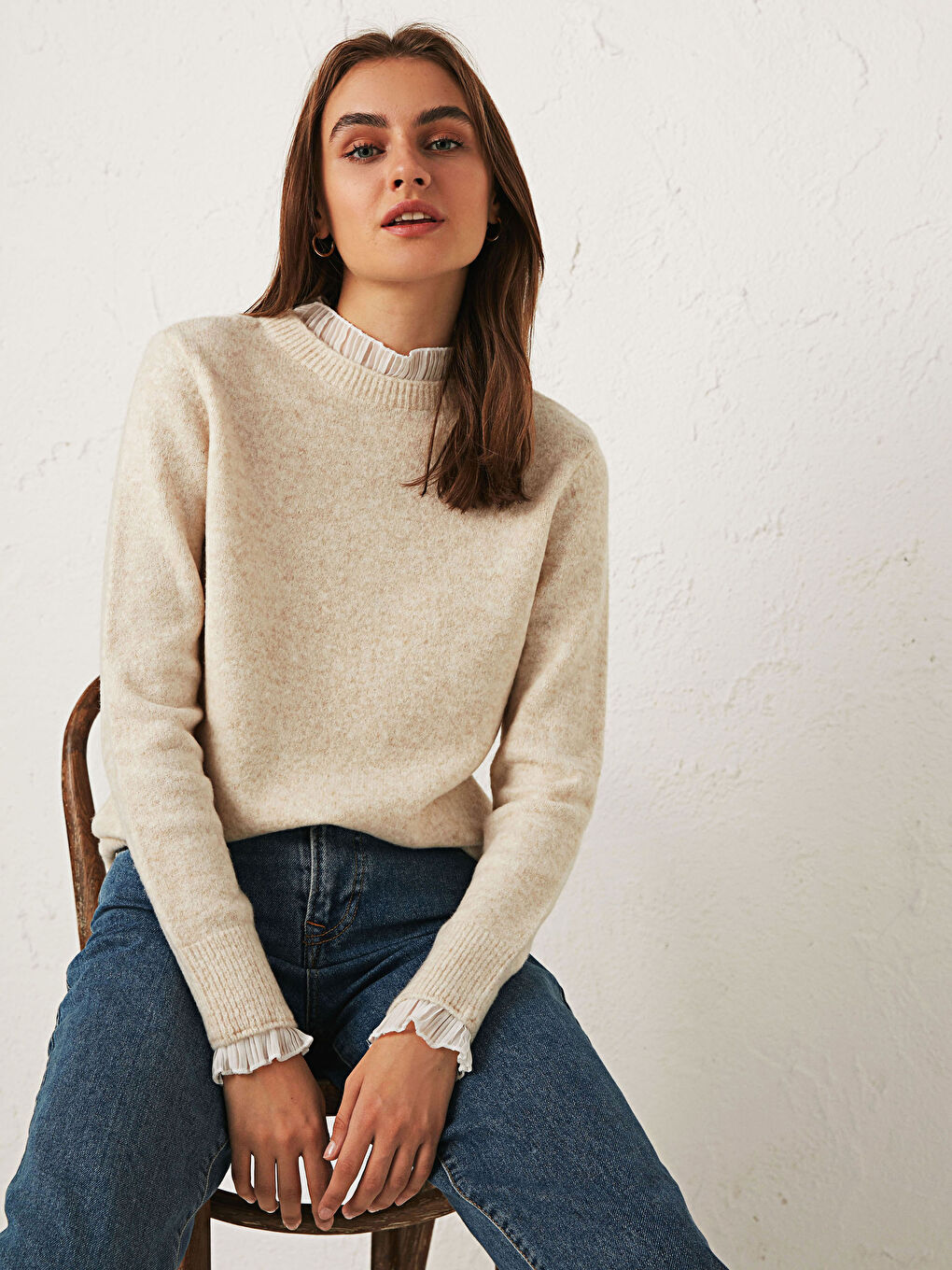 Ruffle Detail Thick Knitwear Sweater-2