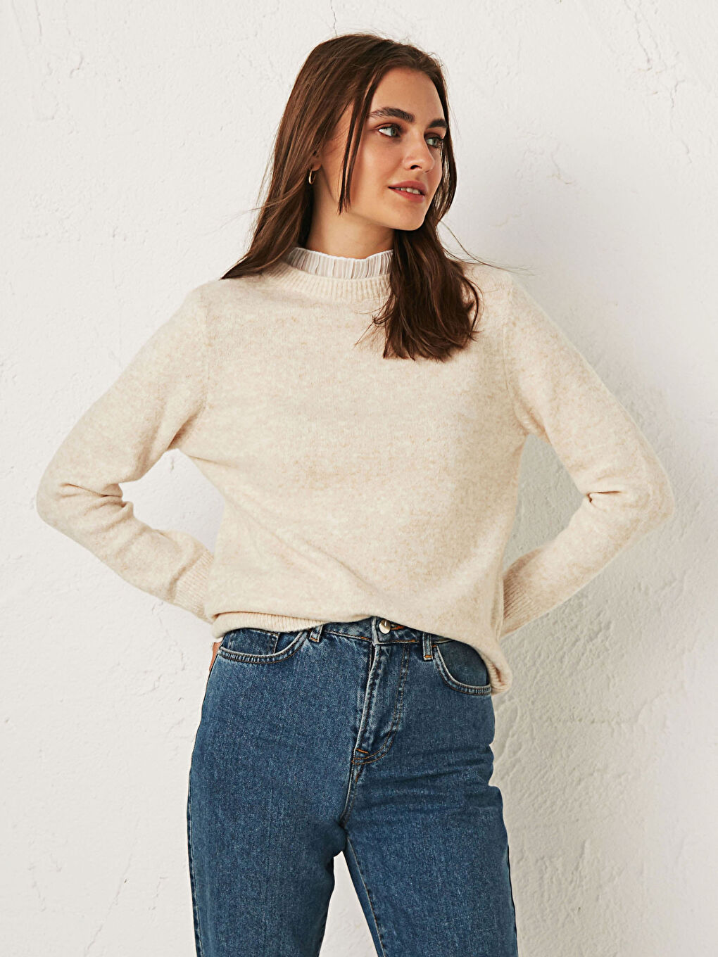 Ruffle Detail Thick Knitwear Sweater-3
