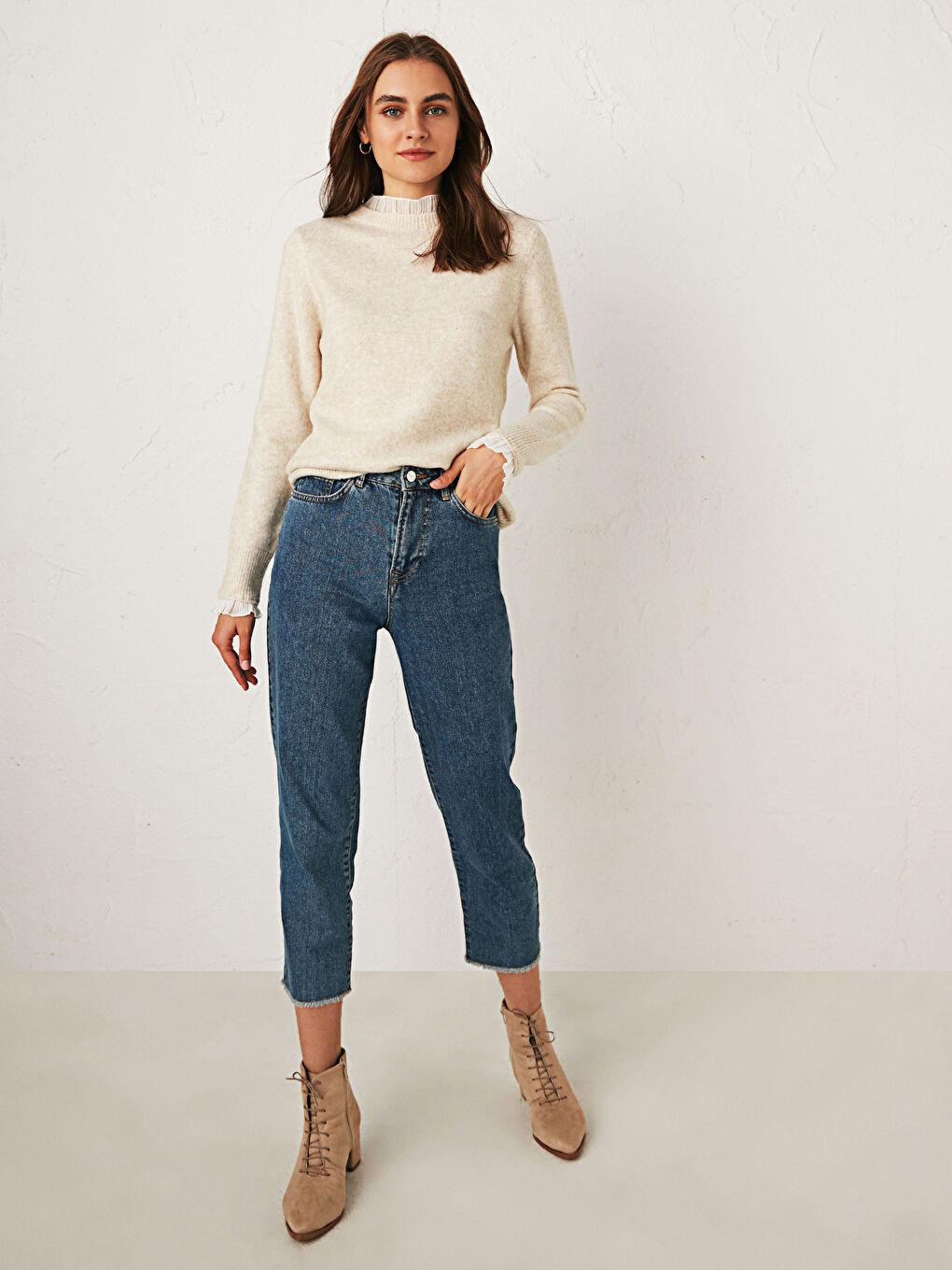 Ruffle Detail Thick Knitwear Sweater-4
