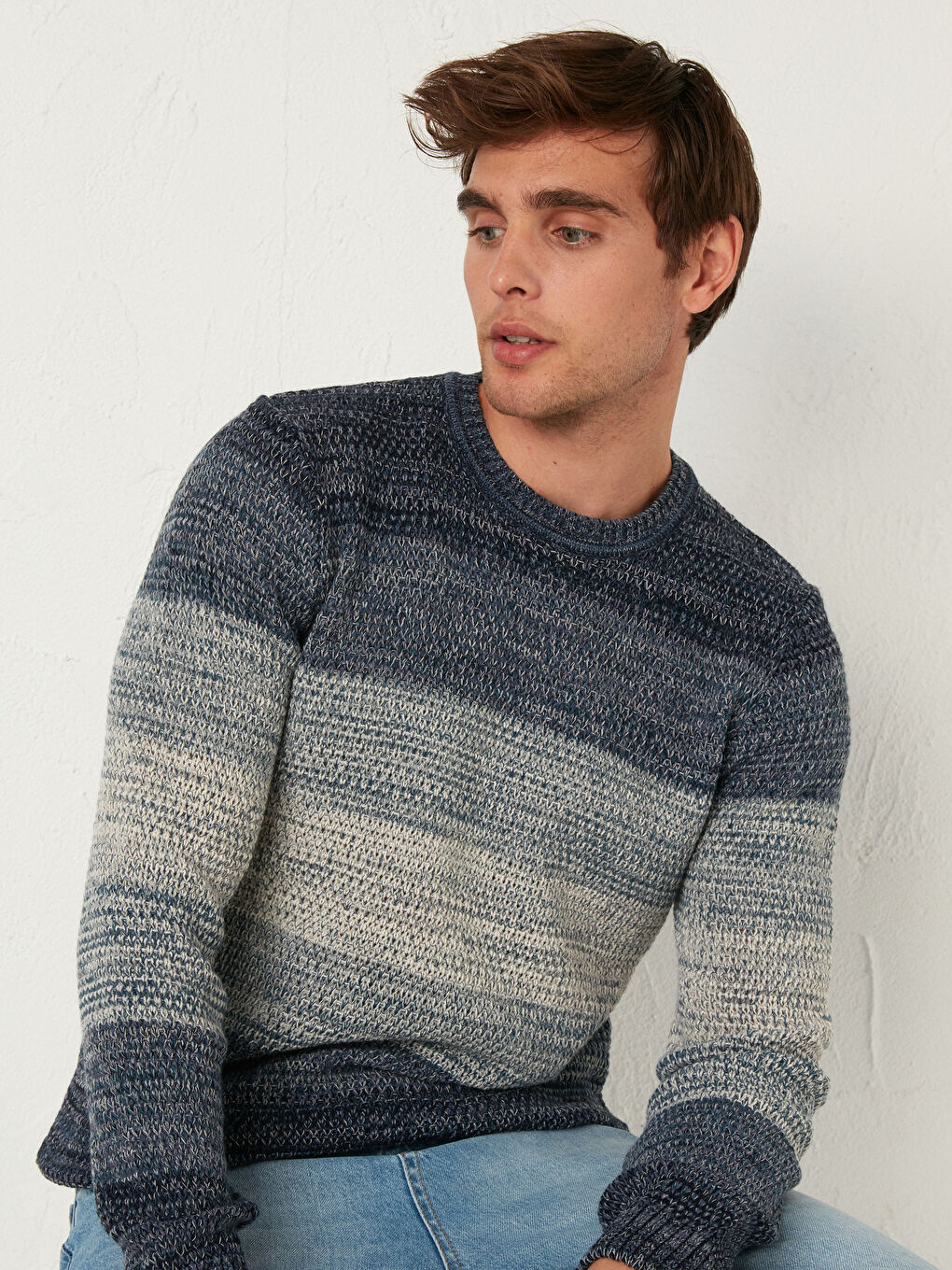 İndigo Bisiklet Yaka Kalın Triko Kazak