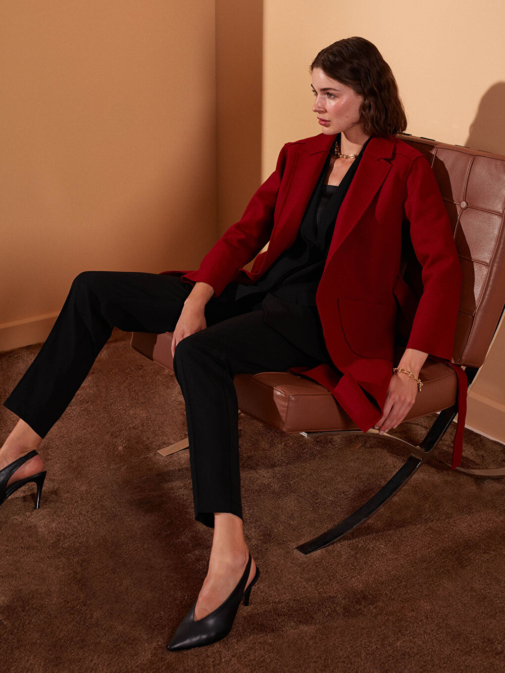 Shawl Collar Long Sleeved Women's Belted Cachet Coat-1