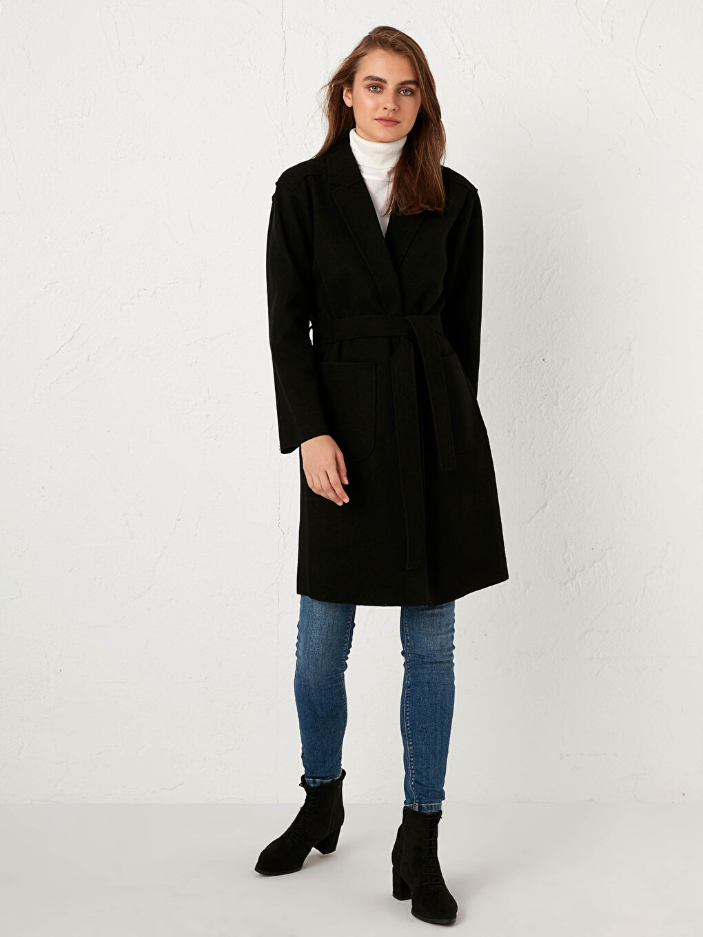 Shawl Collar Long Sleeved Women's Belted Cachet Coat-2