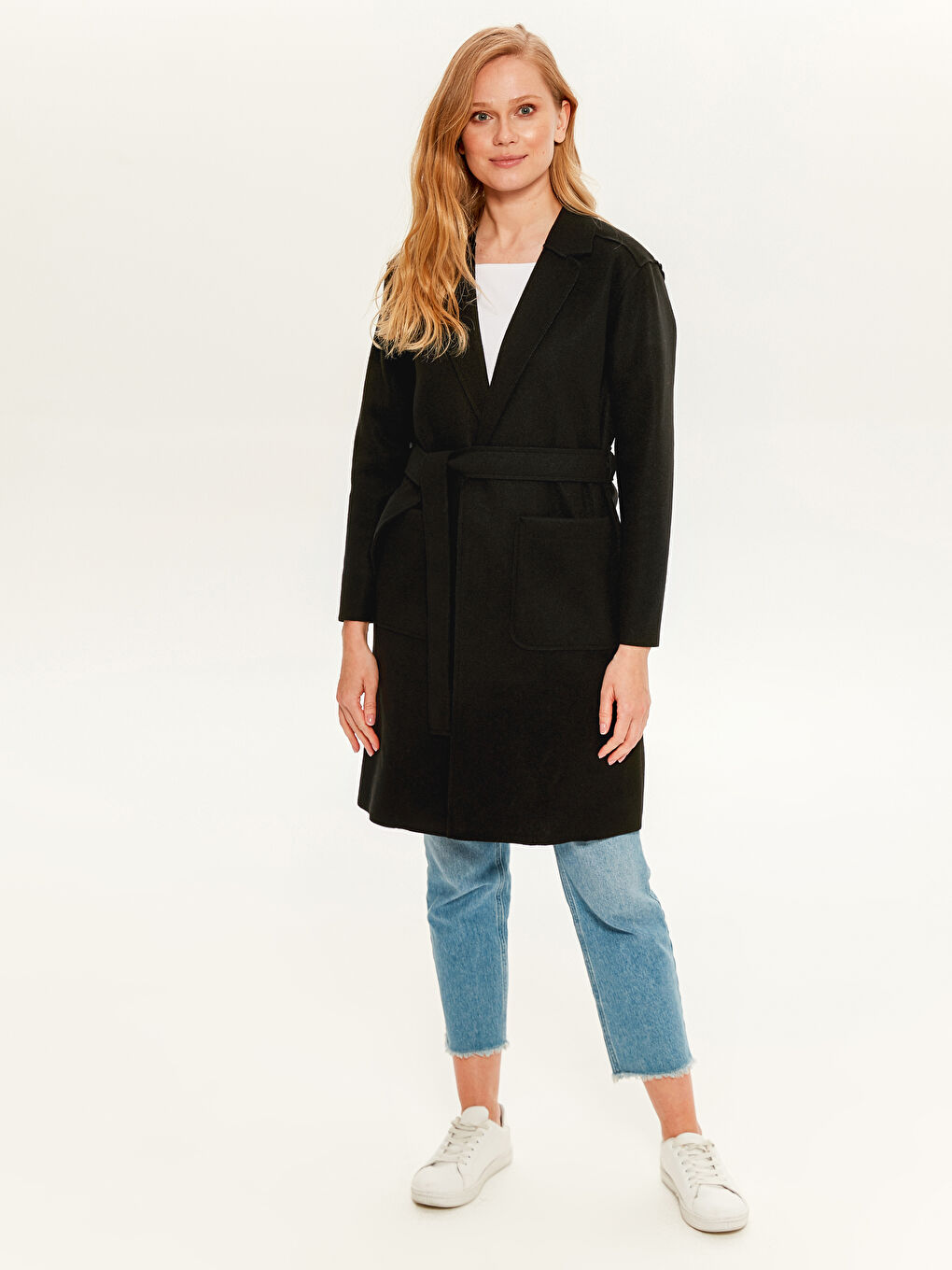 Shawl Collar Long Sleeved Women's Belted Cachet Coat-6