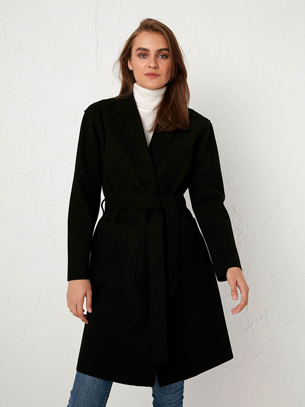 Shawl Collar Long Sleeved Women's Belted Cachet Coat