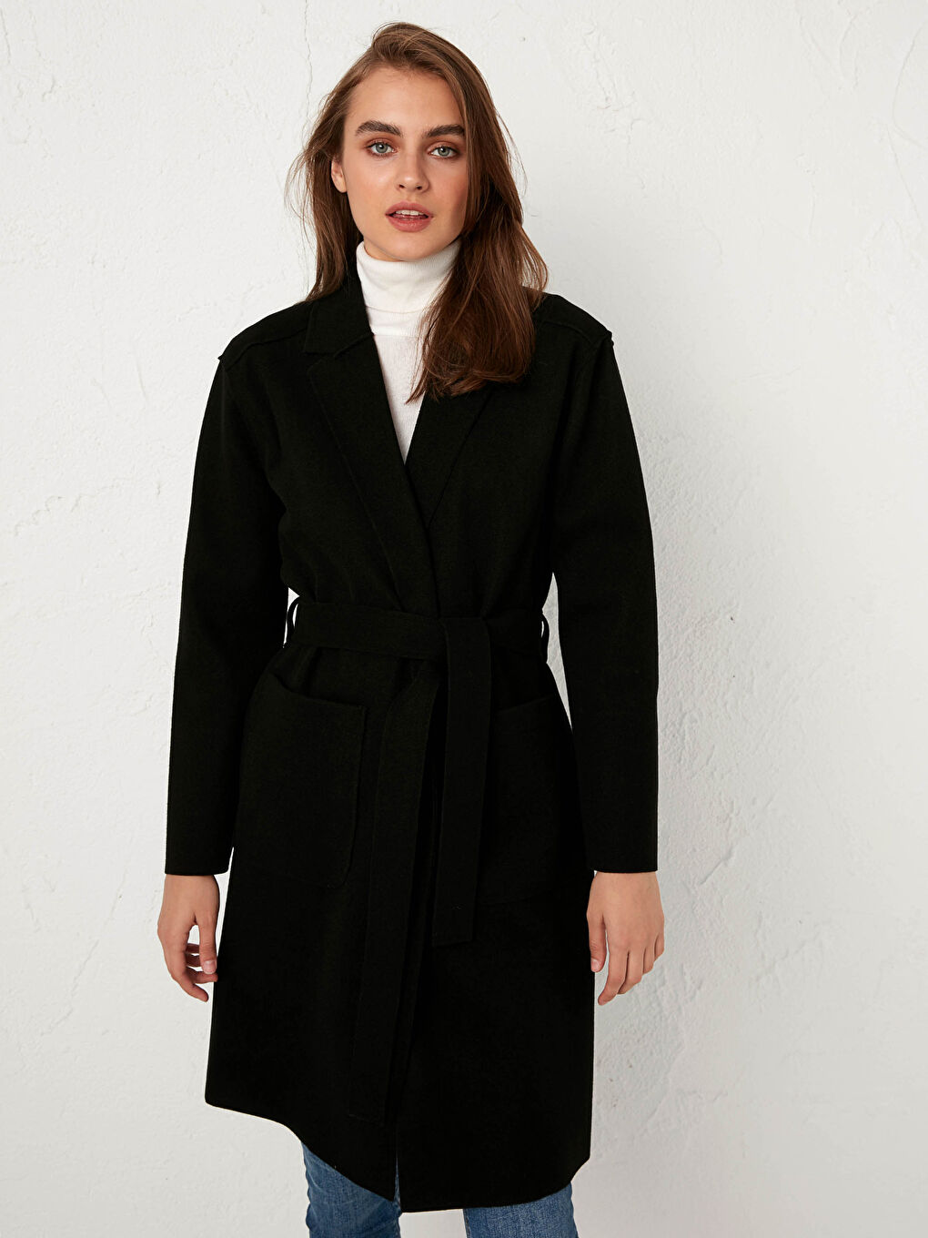 Shawl Collar Long Sleeved Women's Belted Cachet Coat-4