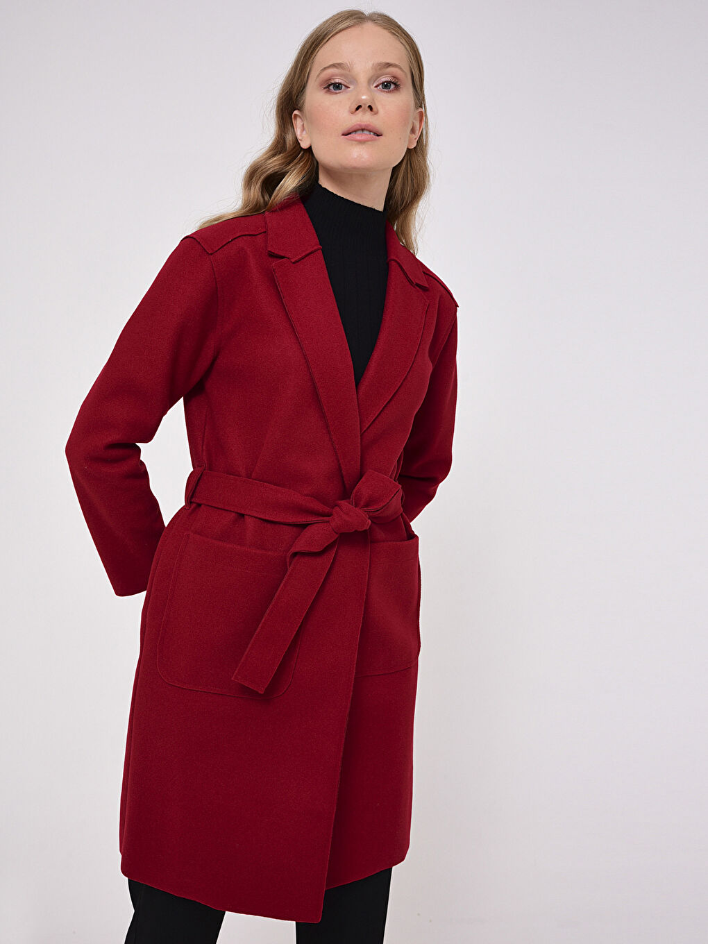 Shawl Collar Long Sleeved Women's Belted Cachet Coat