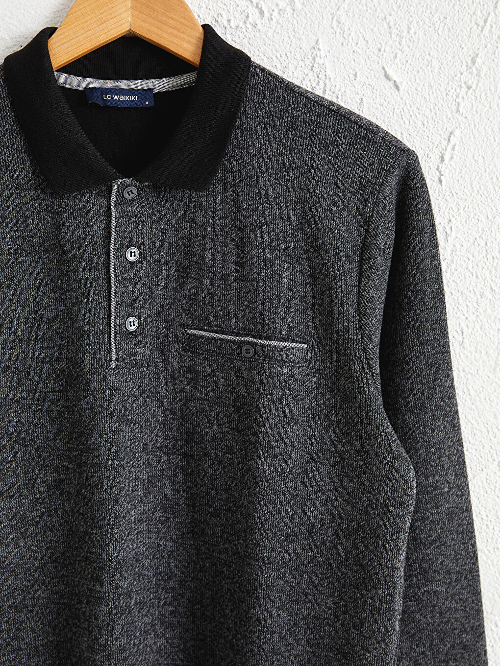 Siyah Polo Yaka Uzun Kollu Sweatshirt-6