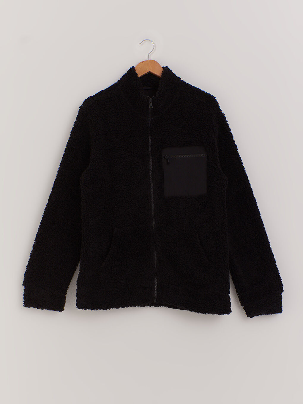 Siyah Fermuarlı Pelüş Hırka