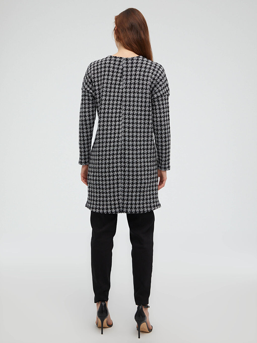 Siyah Bisiklet Yaka Pamuklu Ekose Tunik-3