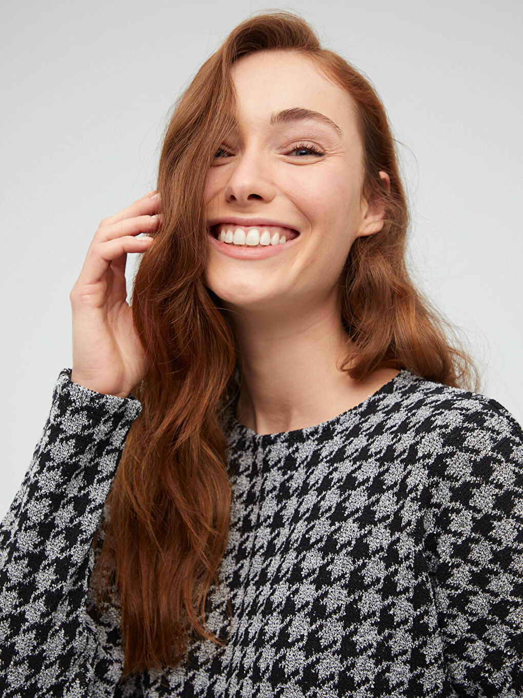 Siyah Bisiklet Yaka Pamuklu Ekose Tunik-1