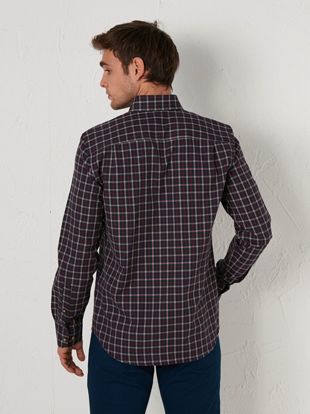 Bordo Regular Fit Uzun Kollu Ekose Gabardin Gömlek-3