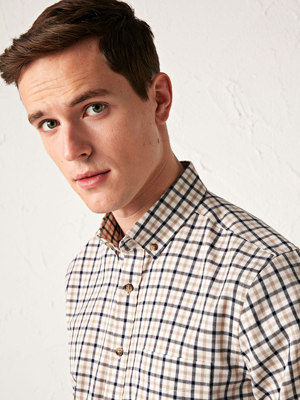 Chemise Gabardine Écossais Manches Longues Coupe Régulière