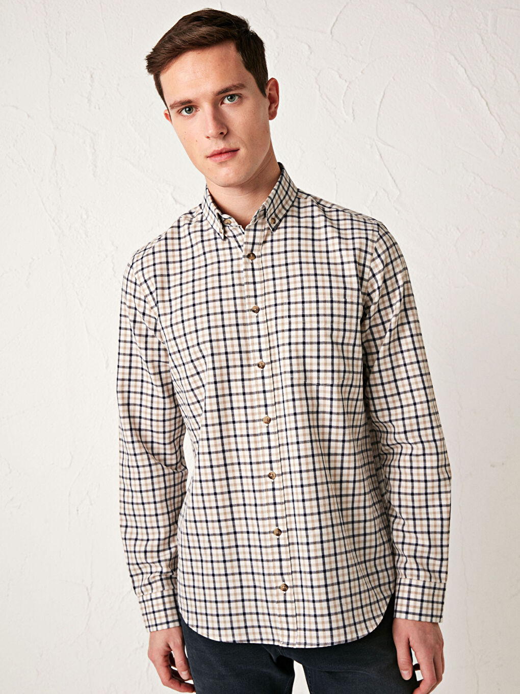 Chemise Gabardine Écossais Manches Longues Coupe Régulière-1