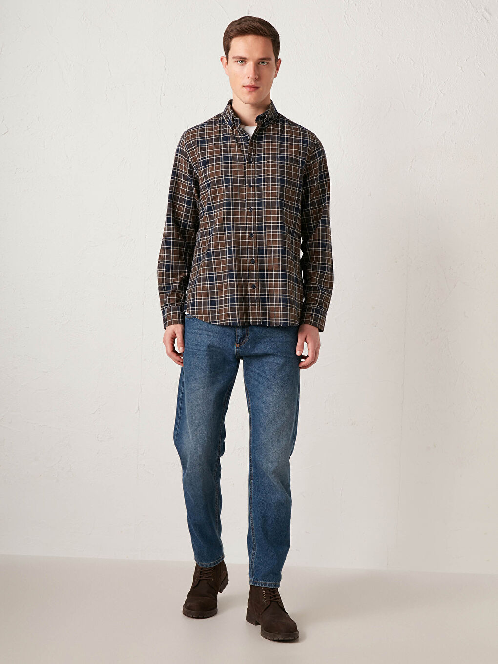 Regular Fit Long Sleeve Chequered Gabardine Shirt-3