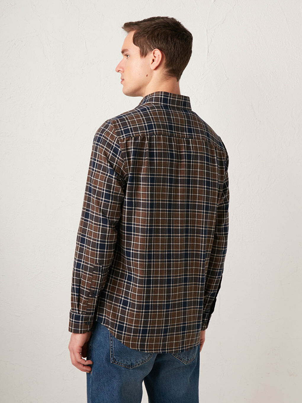 Regular Fit Long Sleeve Chequered Gabardine Shirt-4