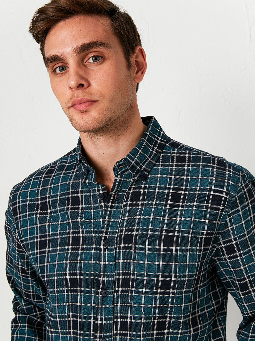 Chemise Gabardine Écossais Manches Longues Coupe Régulière