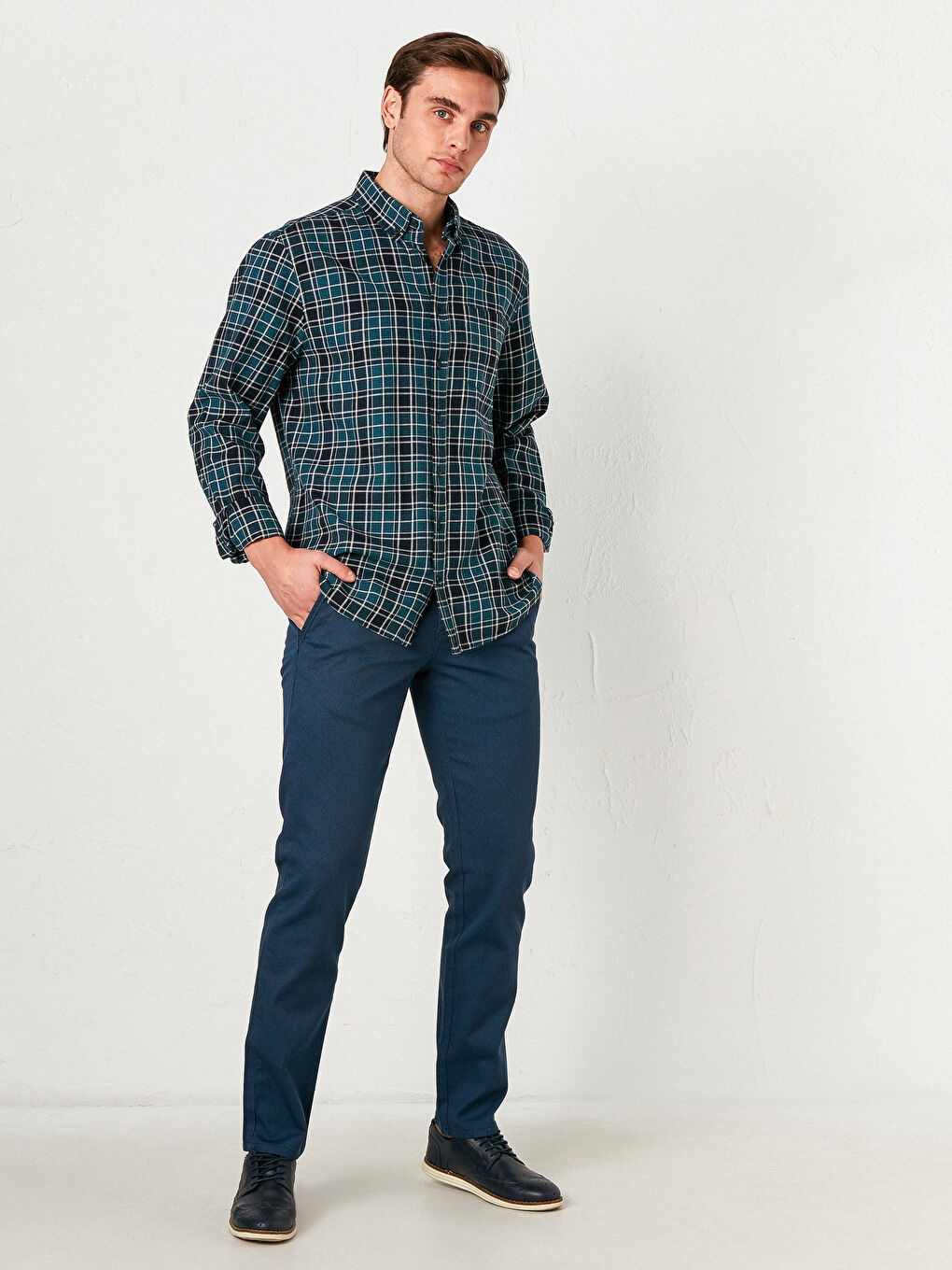 Chemise Gabardine Écossais Manches Longues Coupe Régulière-1