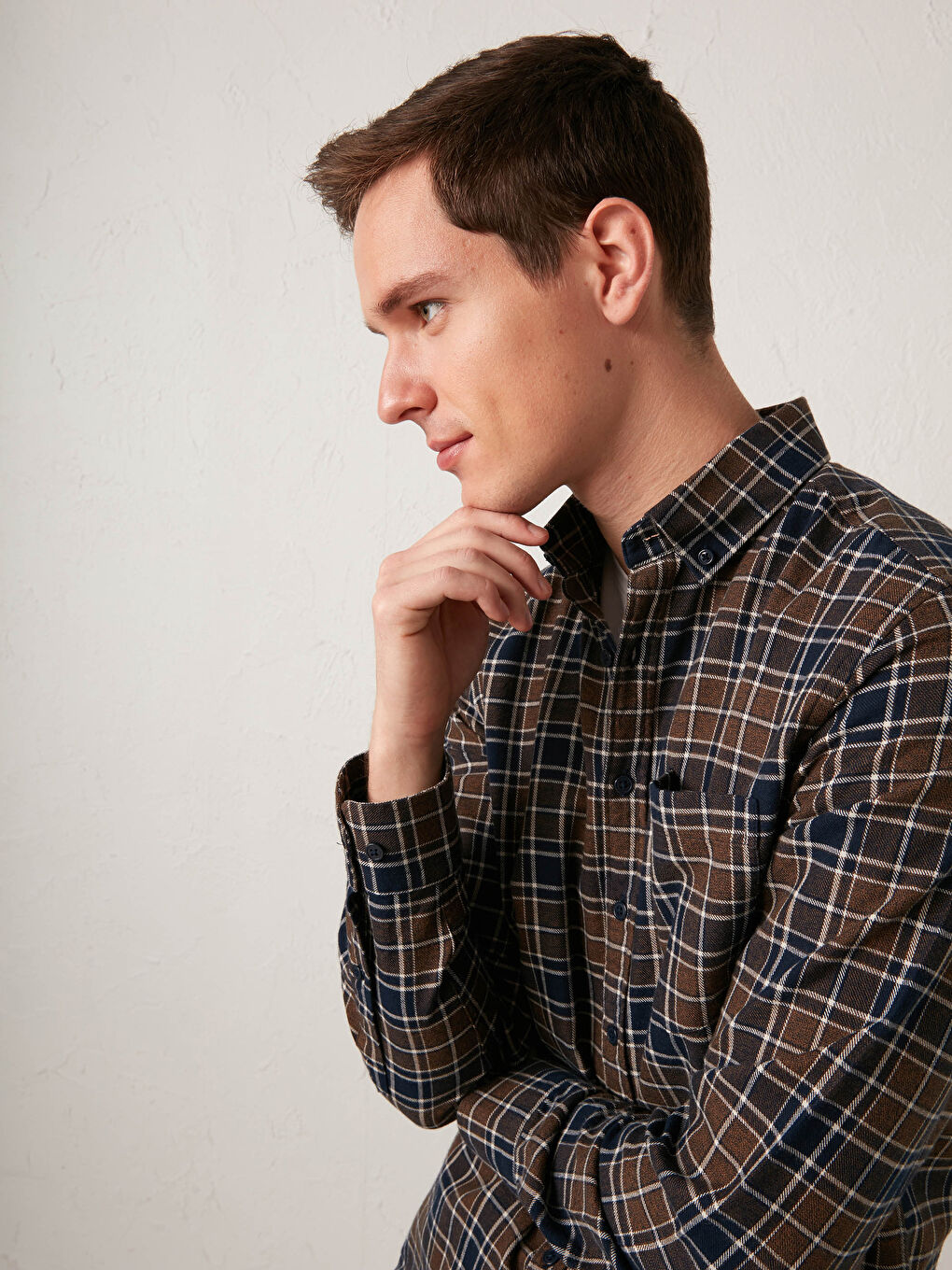 Regular Fit Long Sleeve Chequered Gabardine Shirt-1