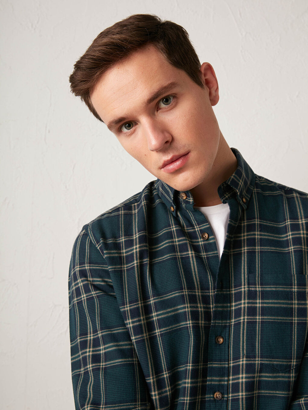 Yeşil Regular Fit Uzun Kollu Ekose Gabardin Gömlek-2