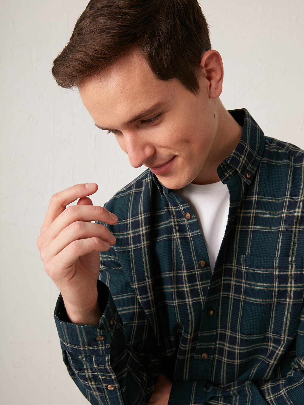 Yeşil Regular Fit Uzun Kollu Ekose Gabardin Gömlek-1
