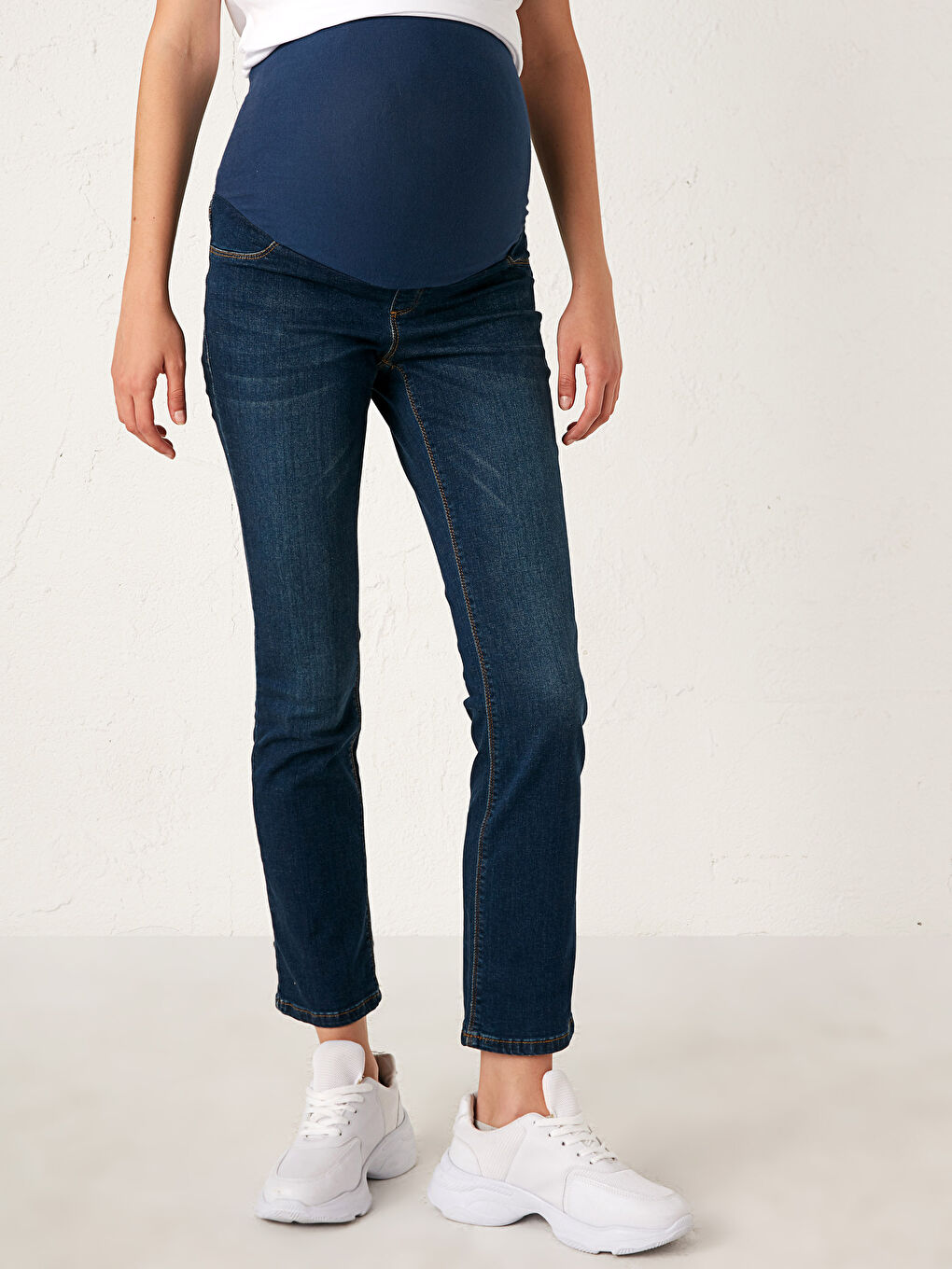 İndigo Düz Paça Hamile Jean Pantolon-2