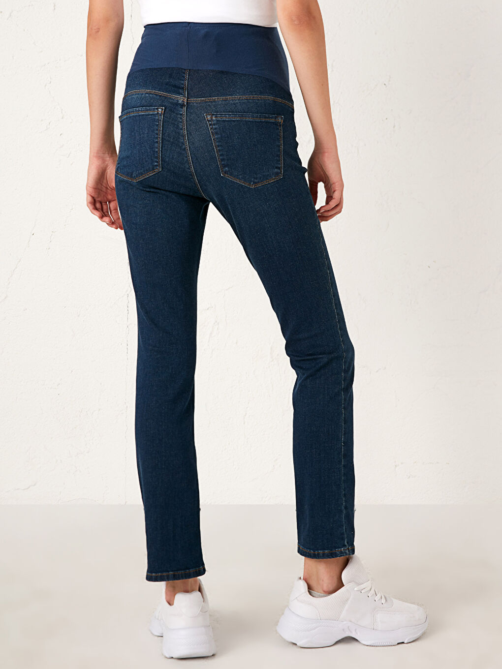 İndigo Düz Paça Hamile Jean Pantolon-3