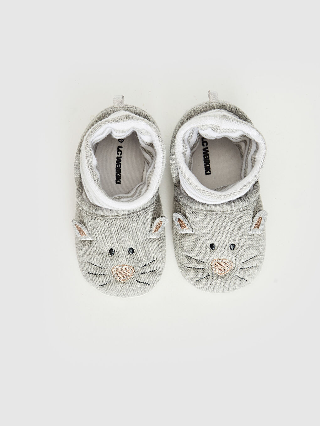 Gri Nakış Detaylı Pamuk Astarlı Yürüme Öncesi Erkek Bebek Çoraplı Ev Ayakkabısı-2