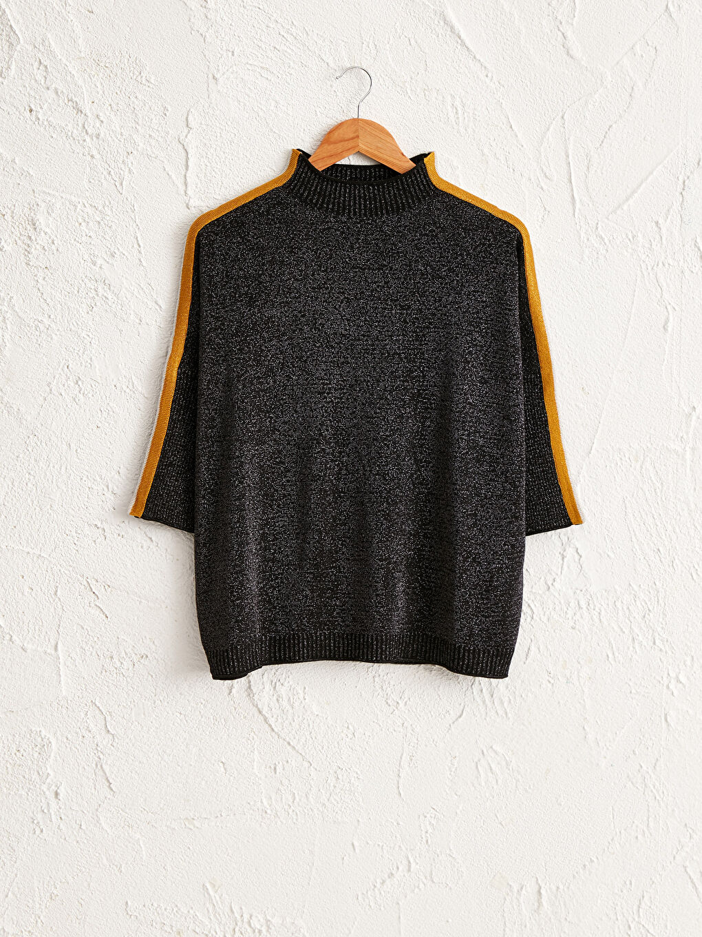 Stripe Detailed Shiny Look Thin Knit Sweater