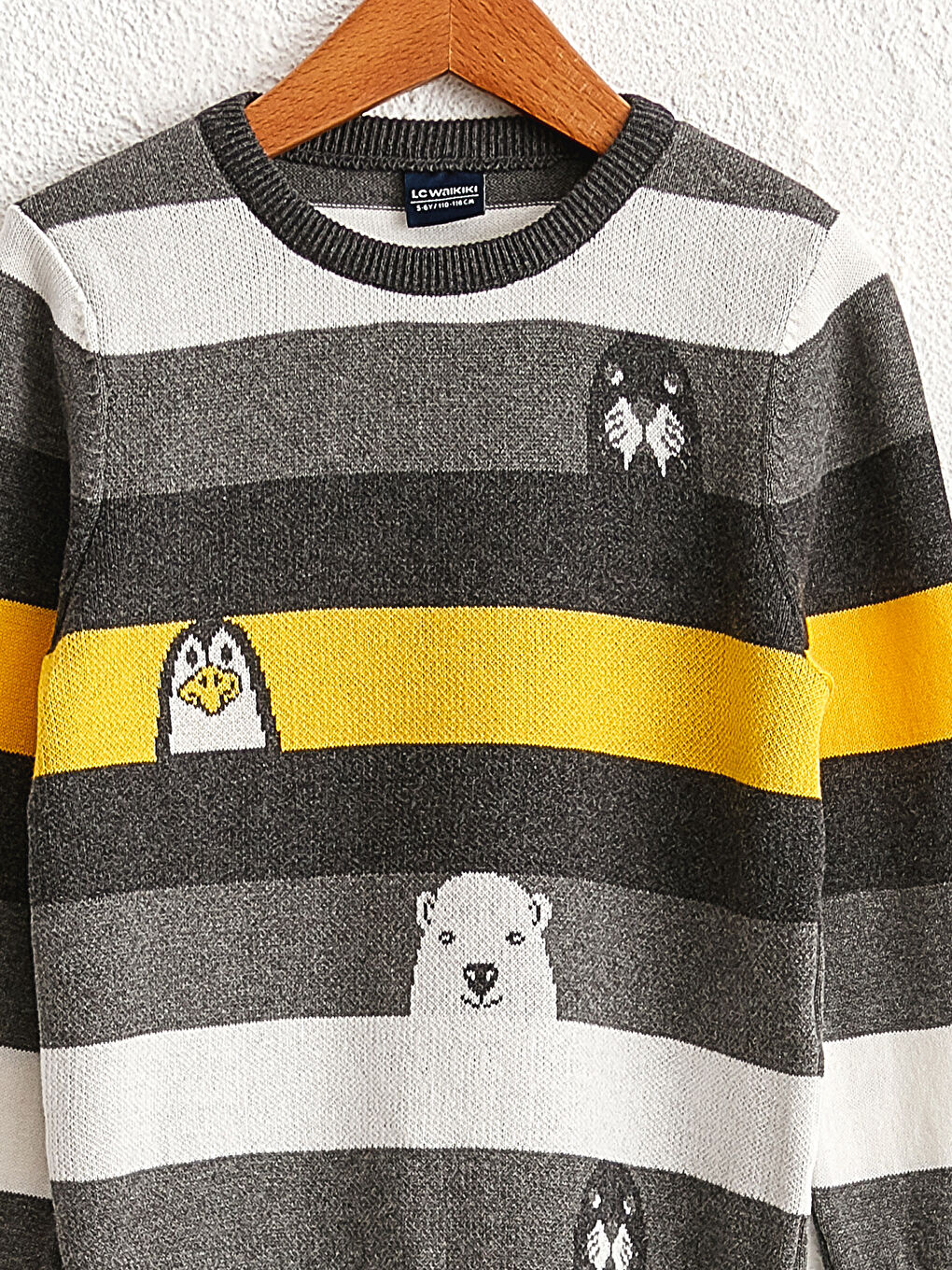 Gri Erkek Çocuk Desenli İnce Triko Kazak-2