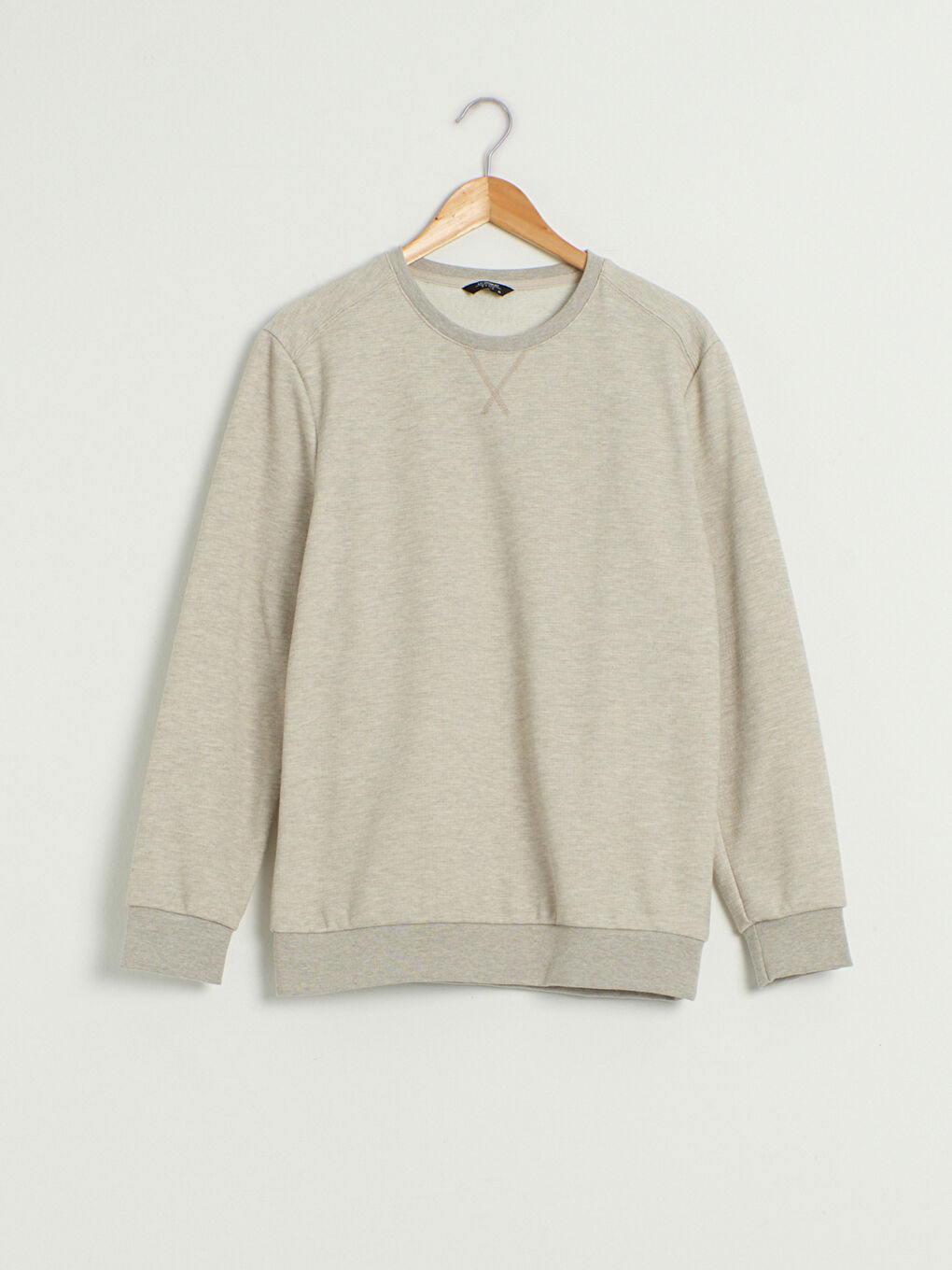 Bej Bisiklet Yaka Uzun Kollu Erkek Sweatshirt