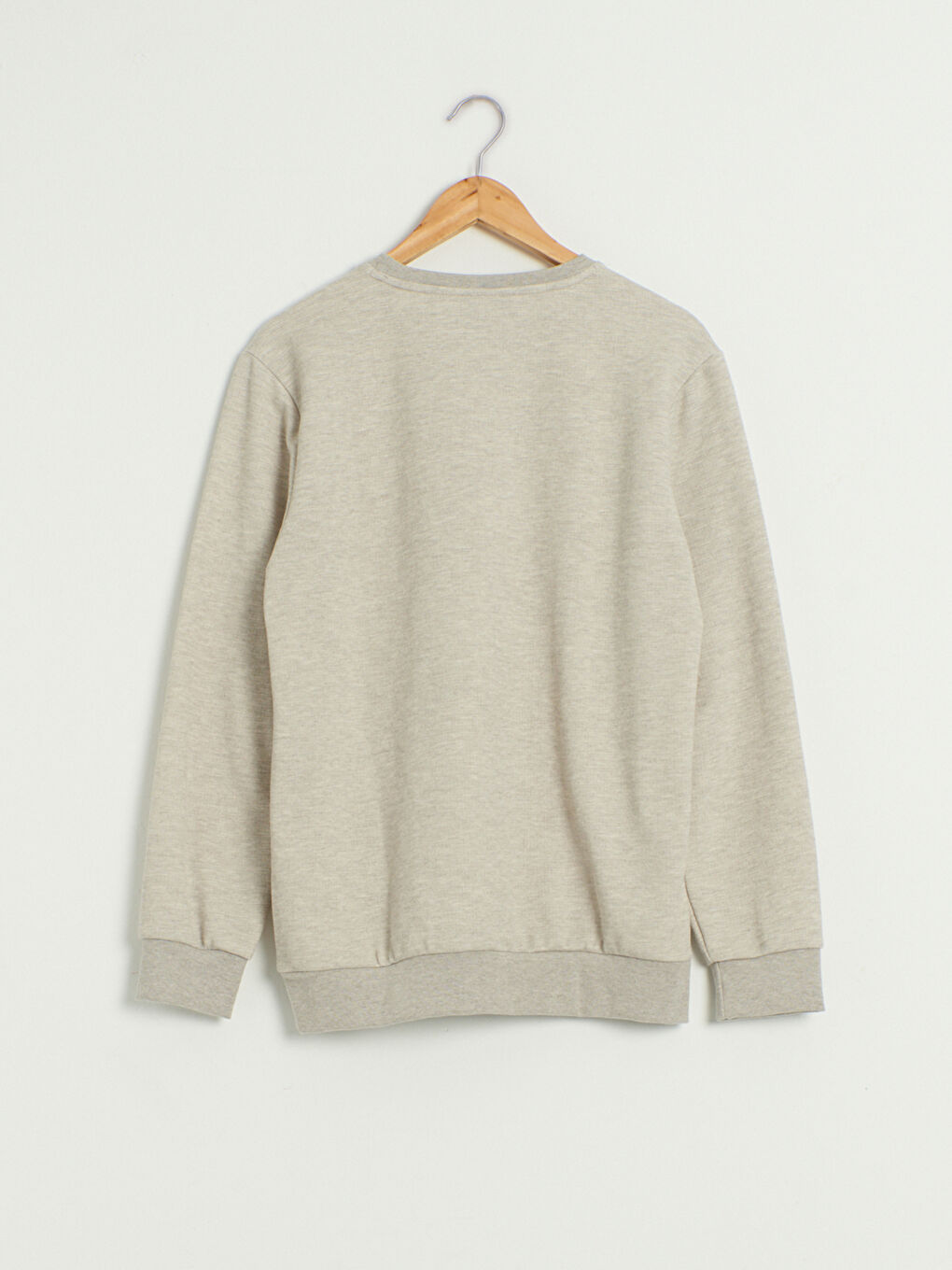 Bej Bisiklet Yaka Uzun Kollu Erkek Sweatshirt-1