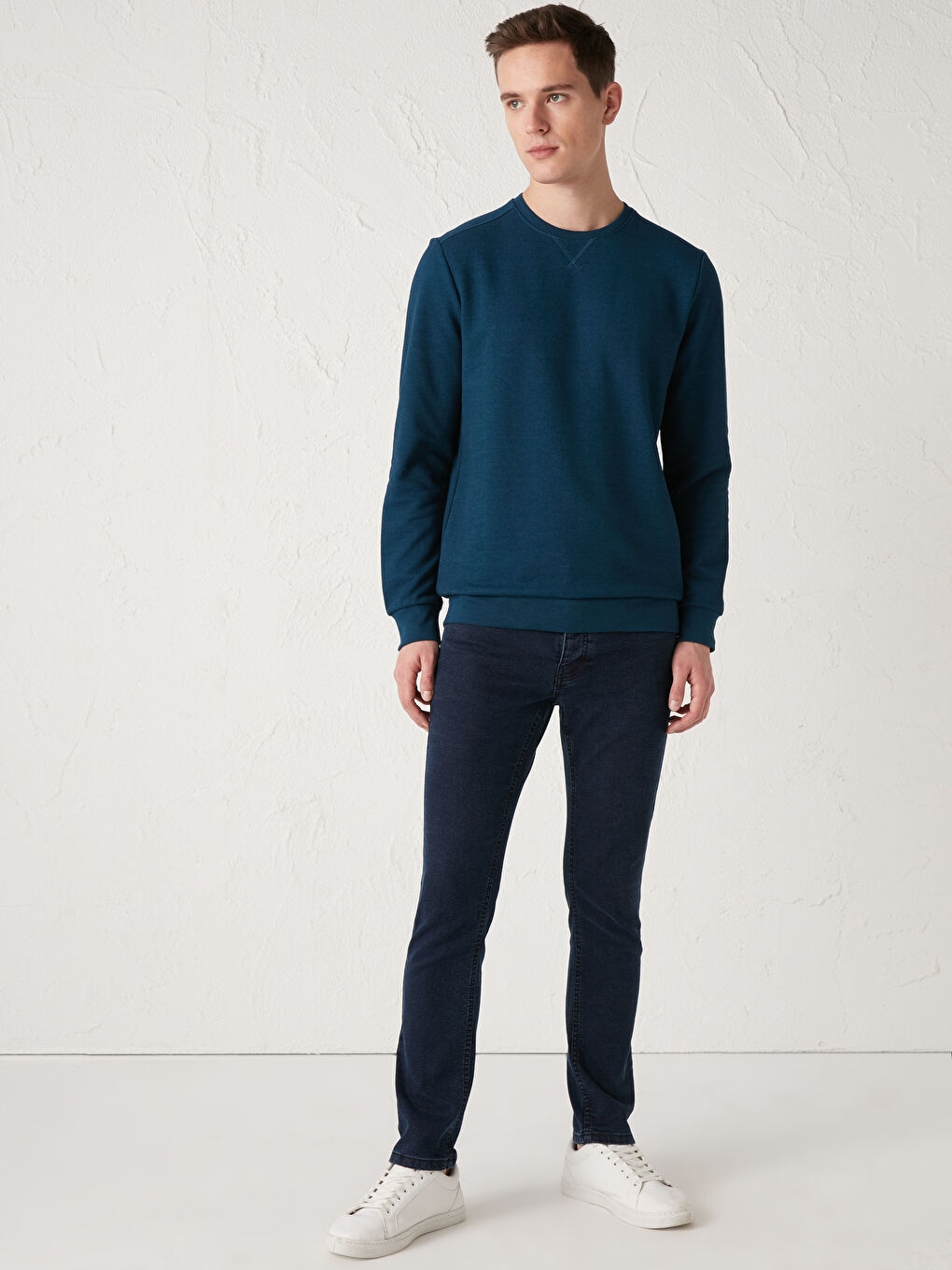 Petrol Bisiklet Yaka Uzun Kollu Erkek Sweatshirt-1