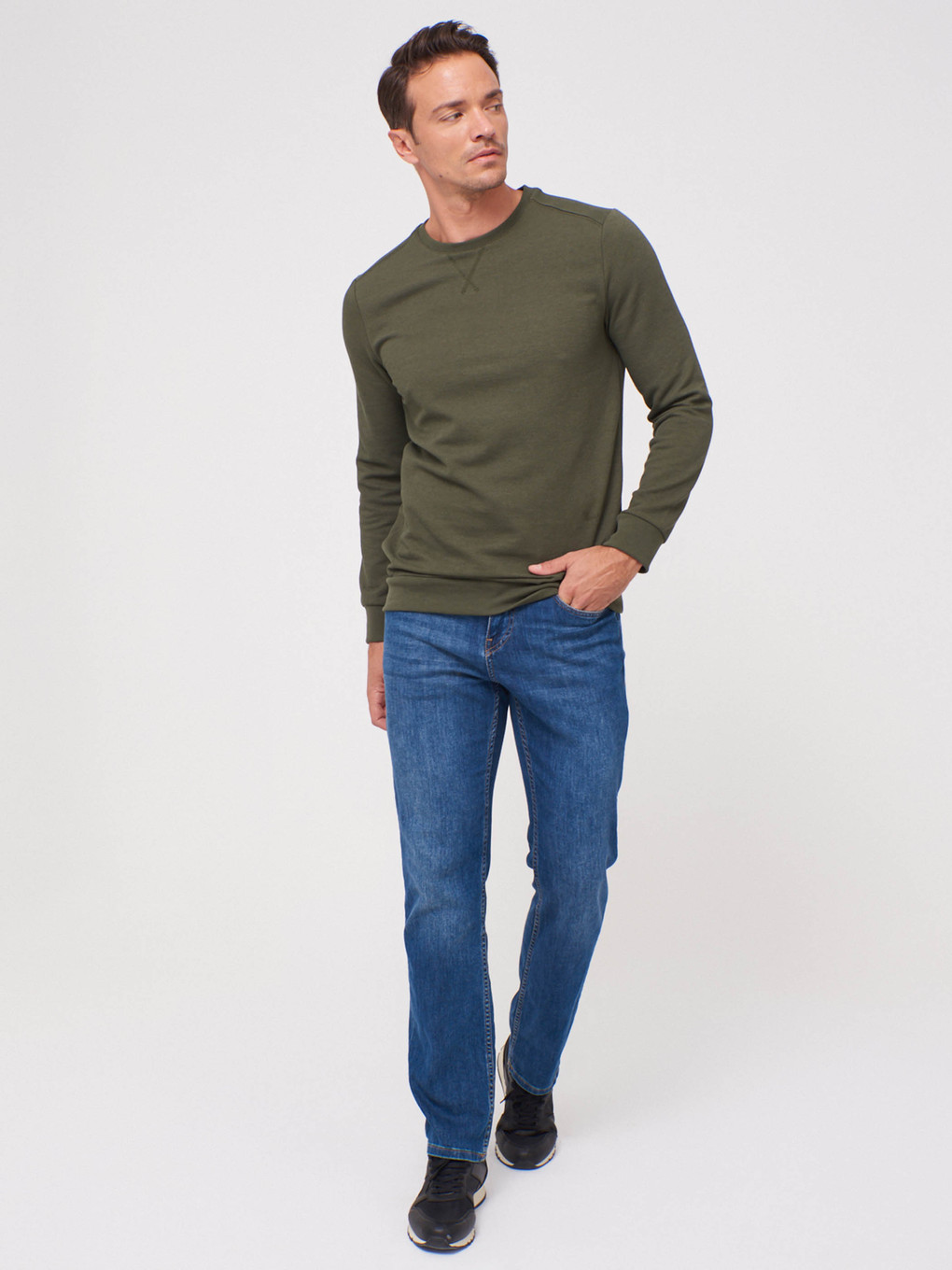 Haki Bisiklet Yaka Uzun Kollu Erkek Sweatshirt-2
