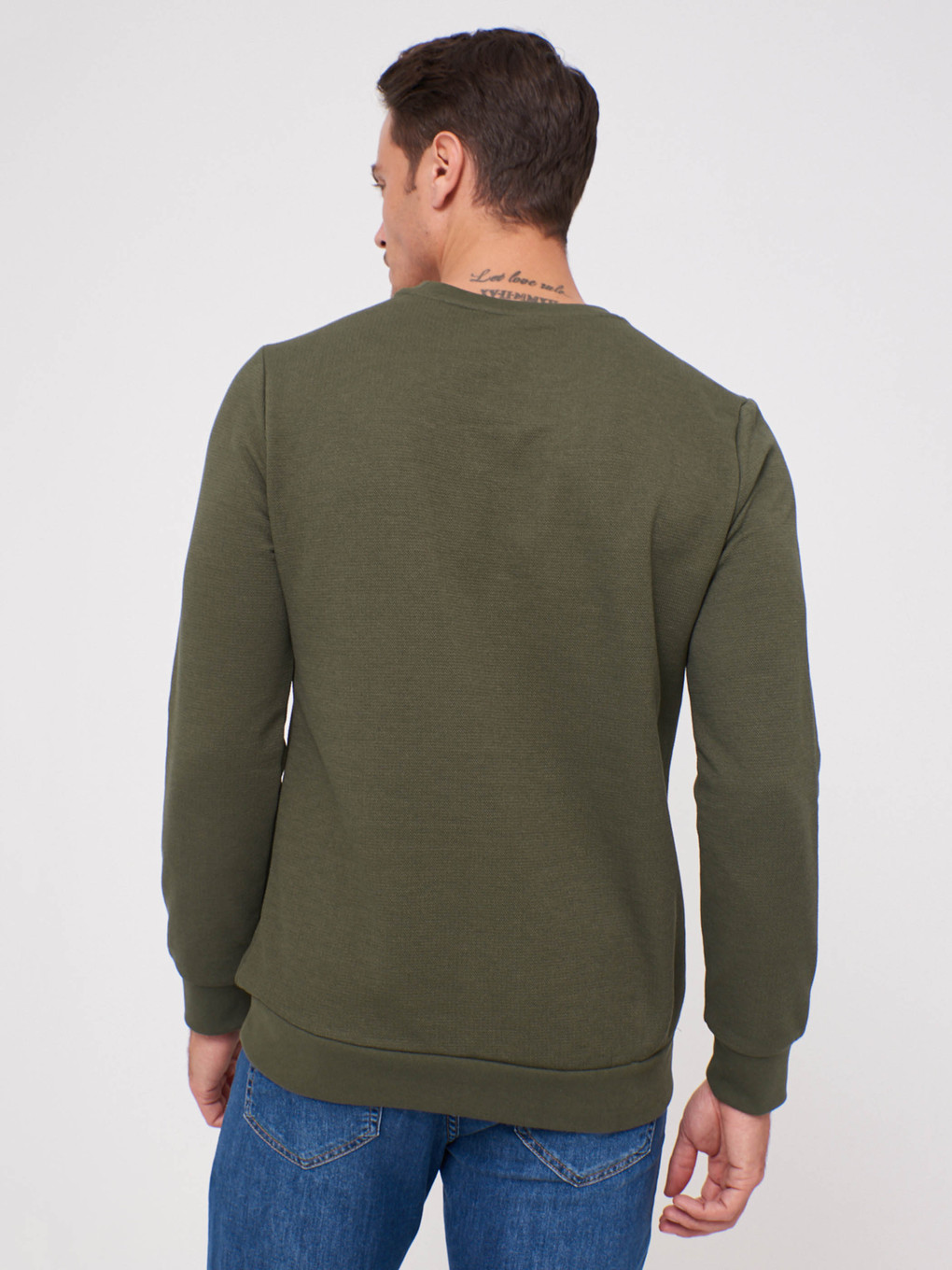 Haki Bisiklet Yaka Uzun Kollu Erkek Sweatshirt-3
