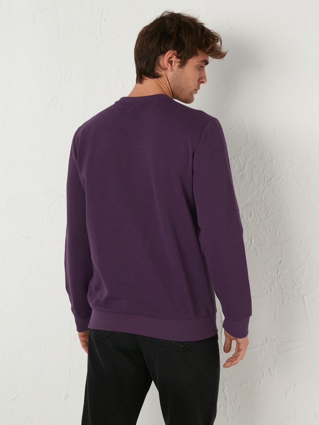 Mor Bisiklet Yaka Uzun Kollu Erkek Sweatshirt-3
