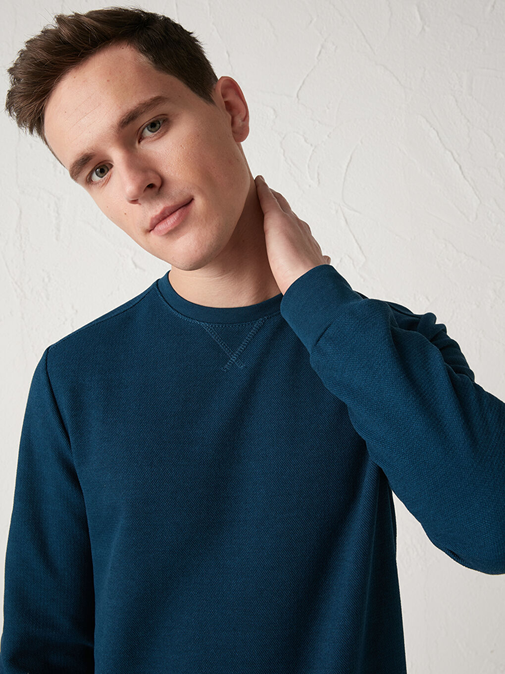 Petrol Bisiklet Yaka Uzun Kollu Erkek Sweatshirt-3