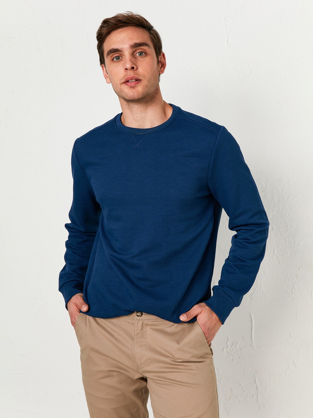 Lacivert Bisiklet Yaka Uzun Kollu Erkek Sweatshirt