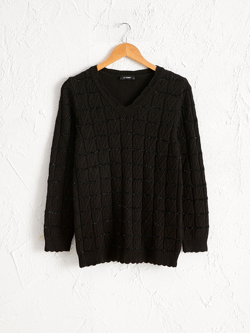 LCWAIKIKI Classic V-Ausschnitt Langarm Damen Glitzerndes Strickpullover -0WG677Z8-CVL