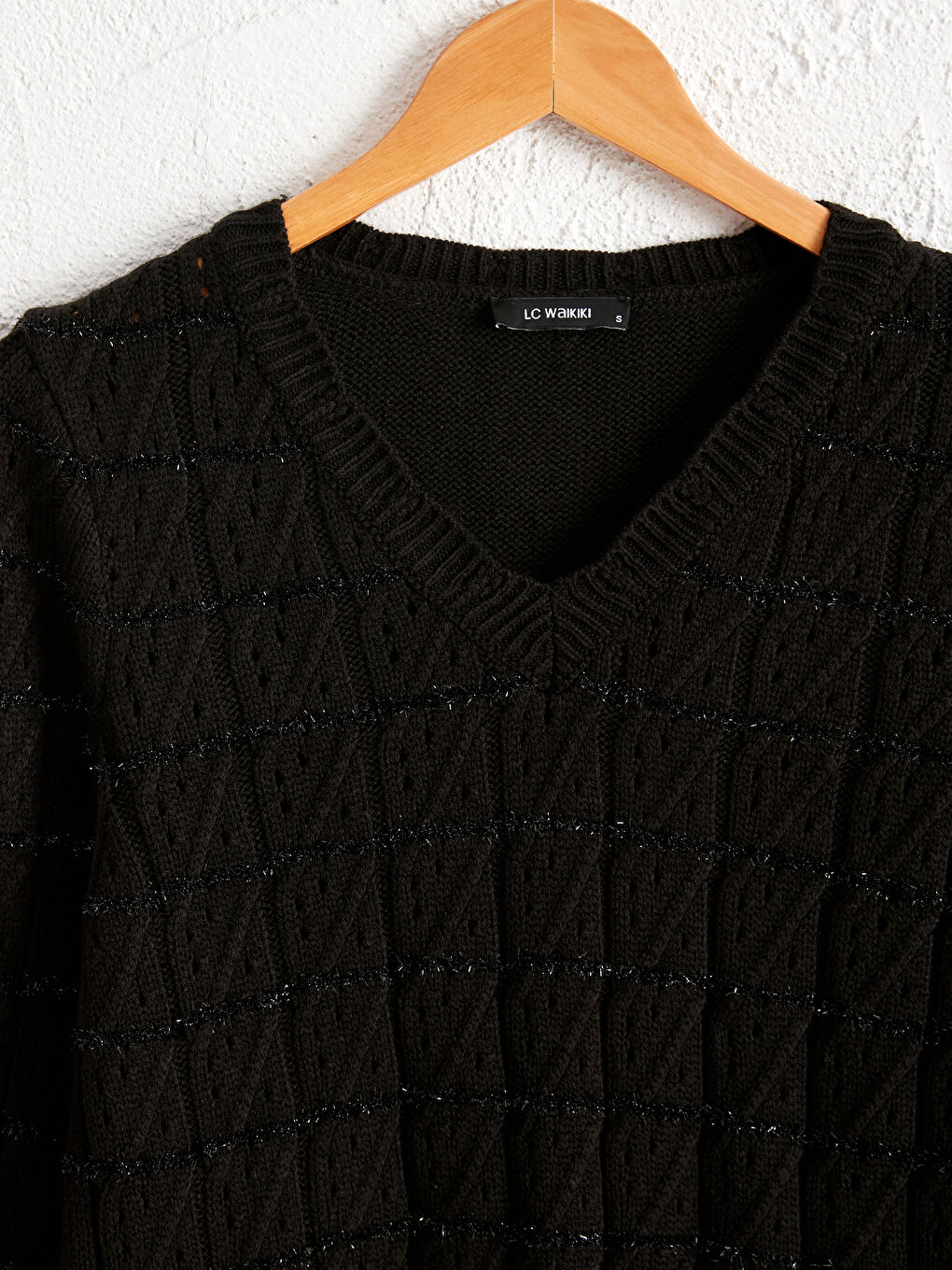 LCWAIKIKI Classic V-Ausschnitt Langarm Damen Glitzerndes Strickpullover -0WG677Z8-CVL