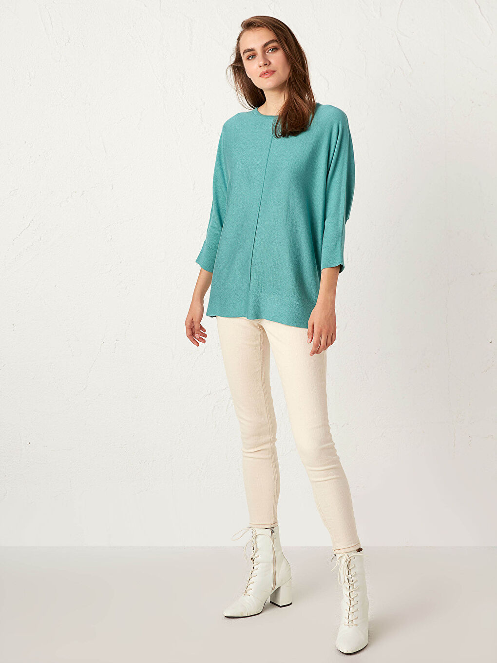 Crew Neck Plain Long Sleeve Women's Knitwear Sweater-3