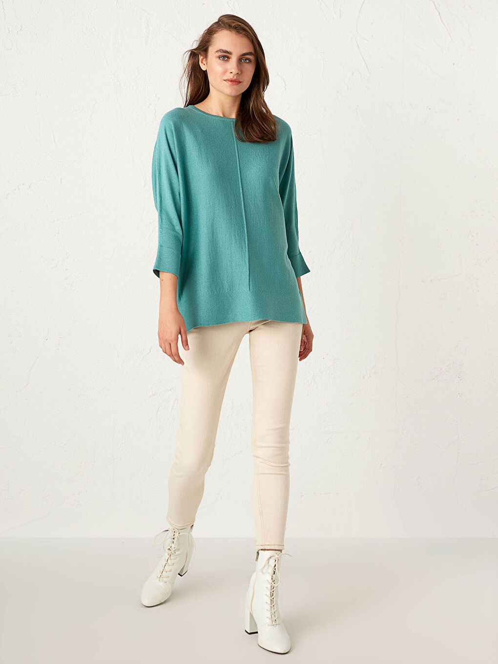 Crew Neck Plain Long Sleeve Women's Knitwear Sweater-4