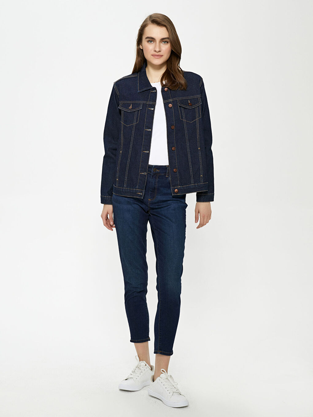 Mavi Cep Detaylı Uzun Kollu Kadın Jean Ceket-2