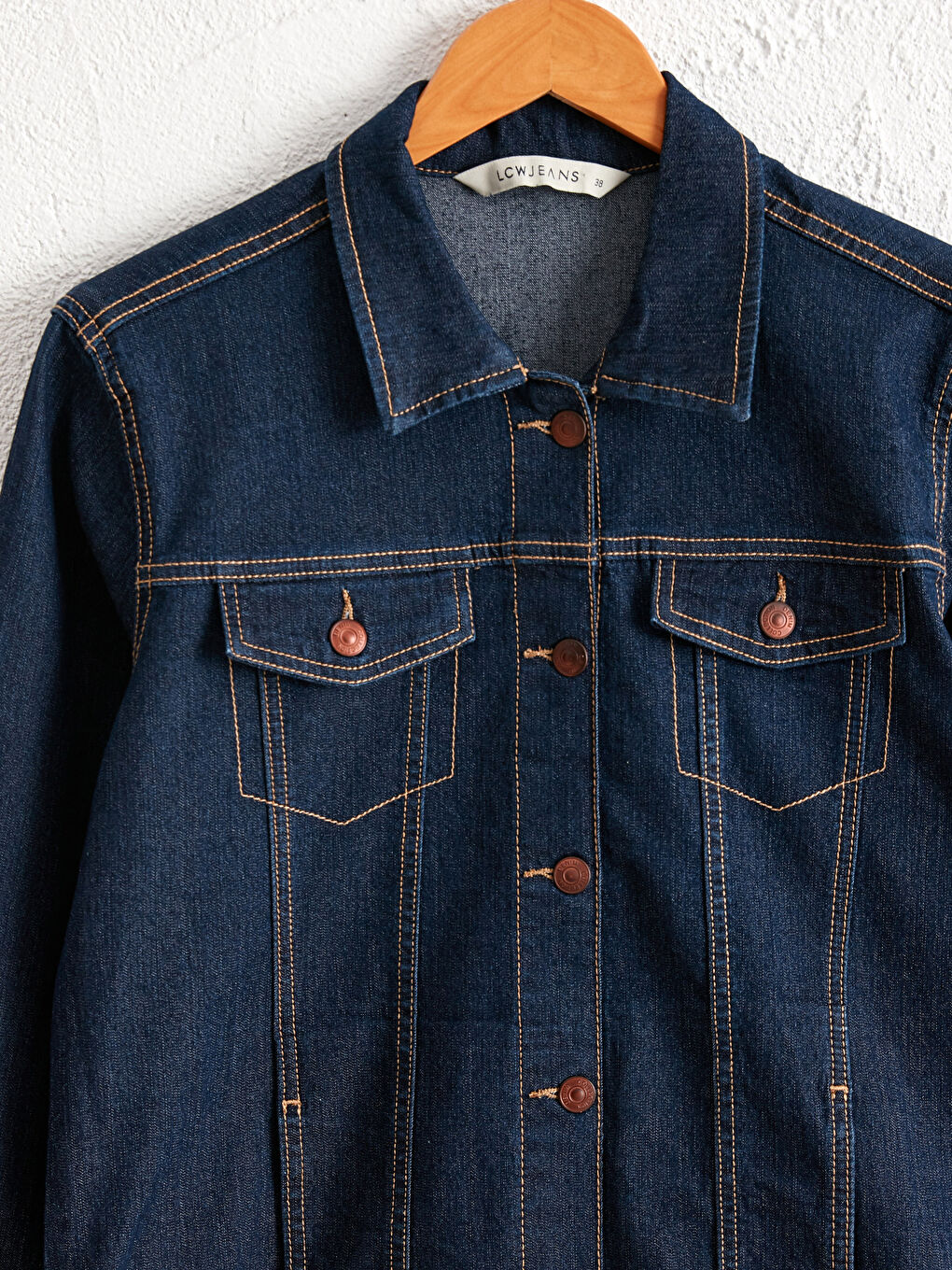 Mavi Cep Detaylı Uzun Kollu Kadın Jean Ceket-7