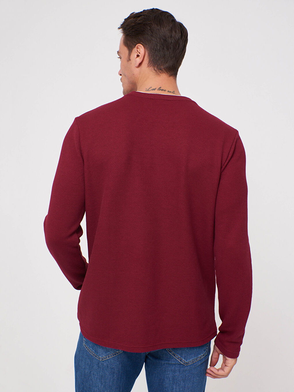 Bordo Bisiklet Yaka Uzun Kollu Basic Tişört-3