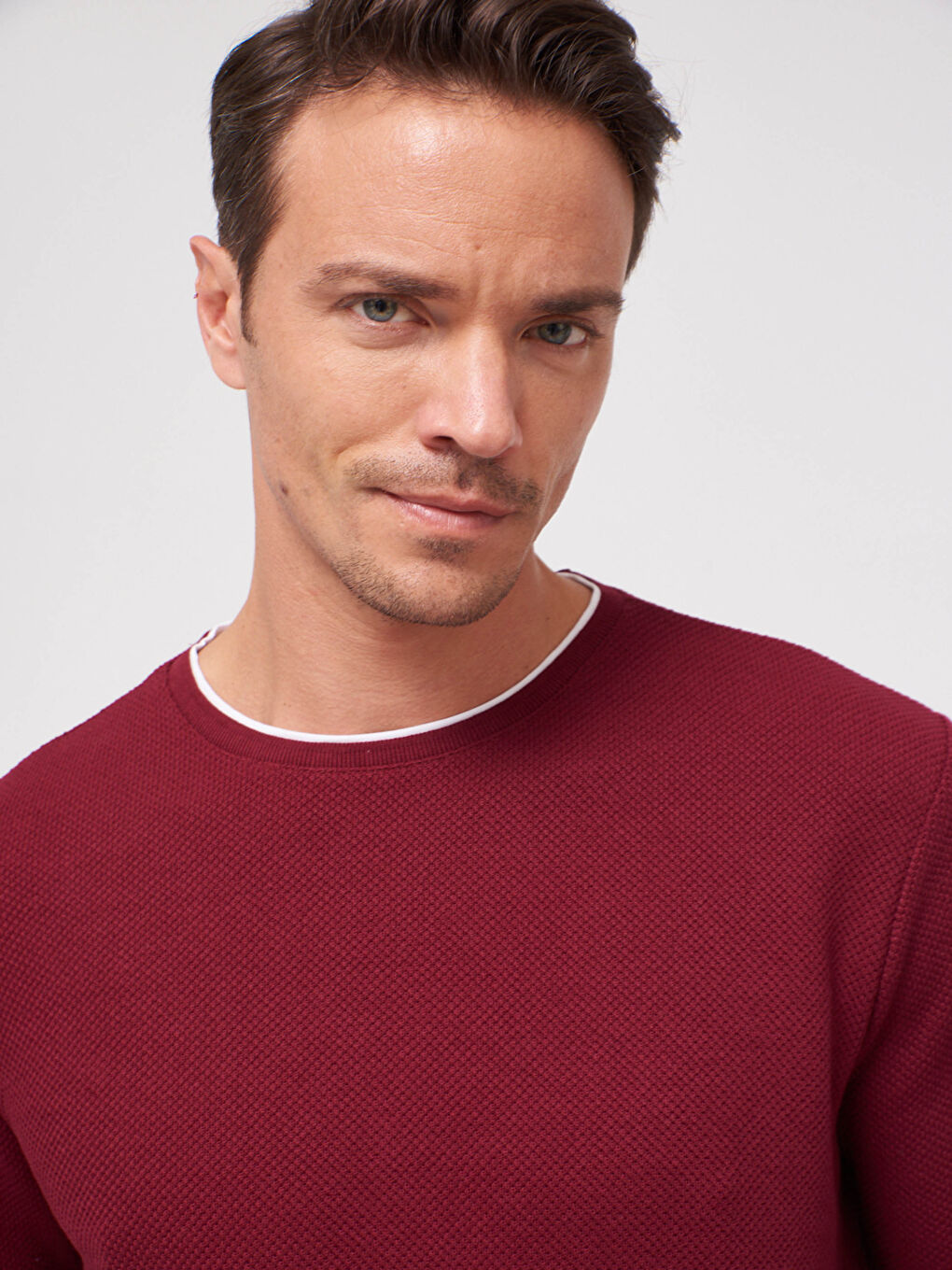 Bordo Bisiklet Yaka Uzun Kollu Basic Tişört-4