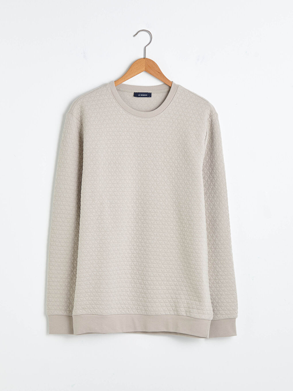 Ерлерге арналған ұзын жеңді дөңгелек жағалы өрнексіз свитшот-4