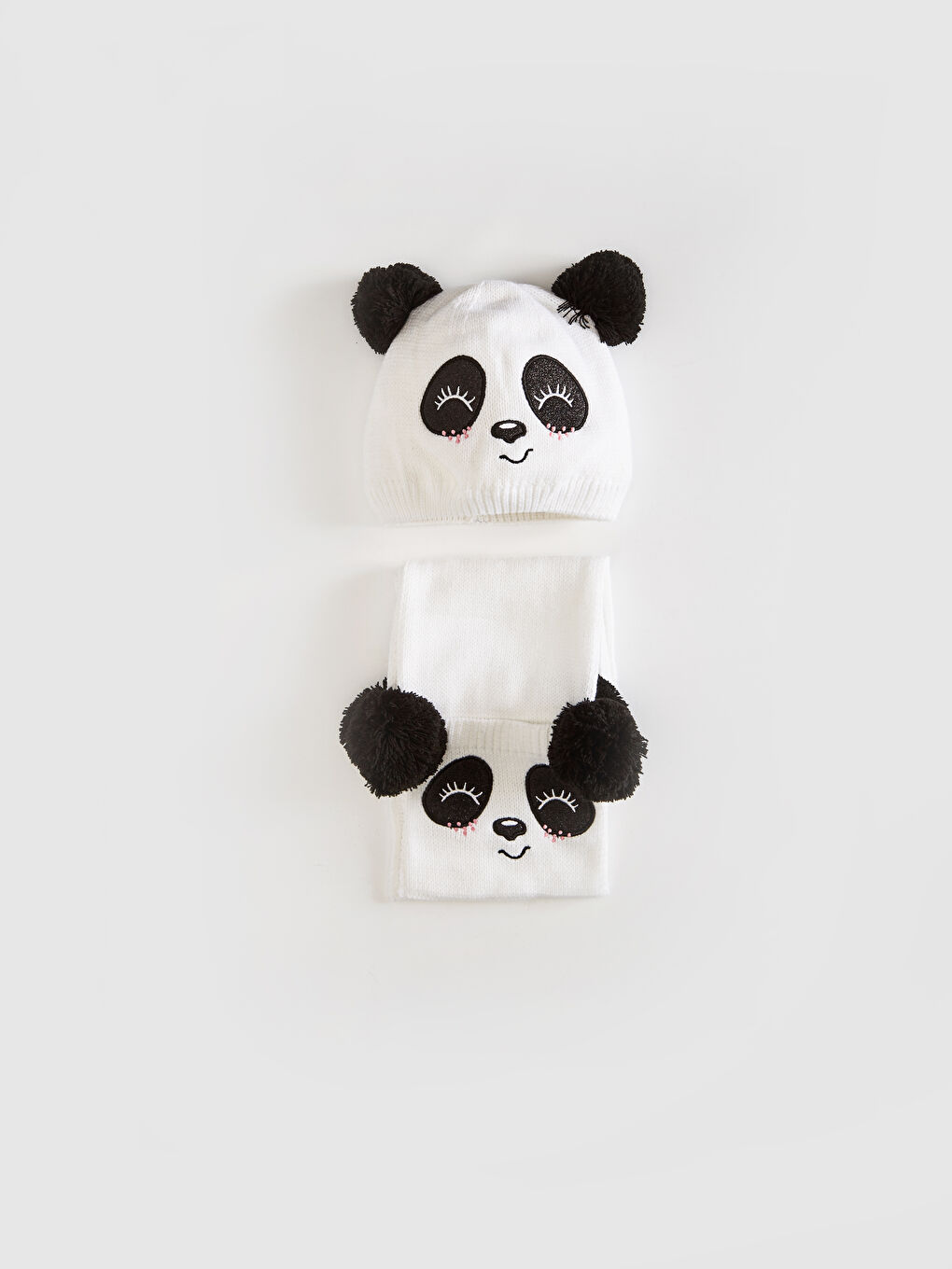 Fille Panda Écharpe et Bonnet en Tricot Brodé