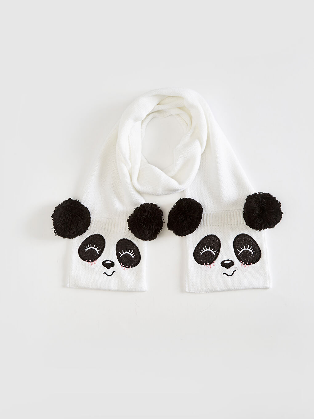 Fille Panda Écharpe et Bonnet en Tricot Brodé-1