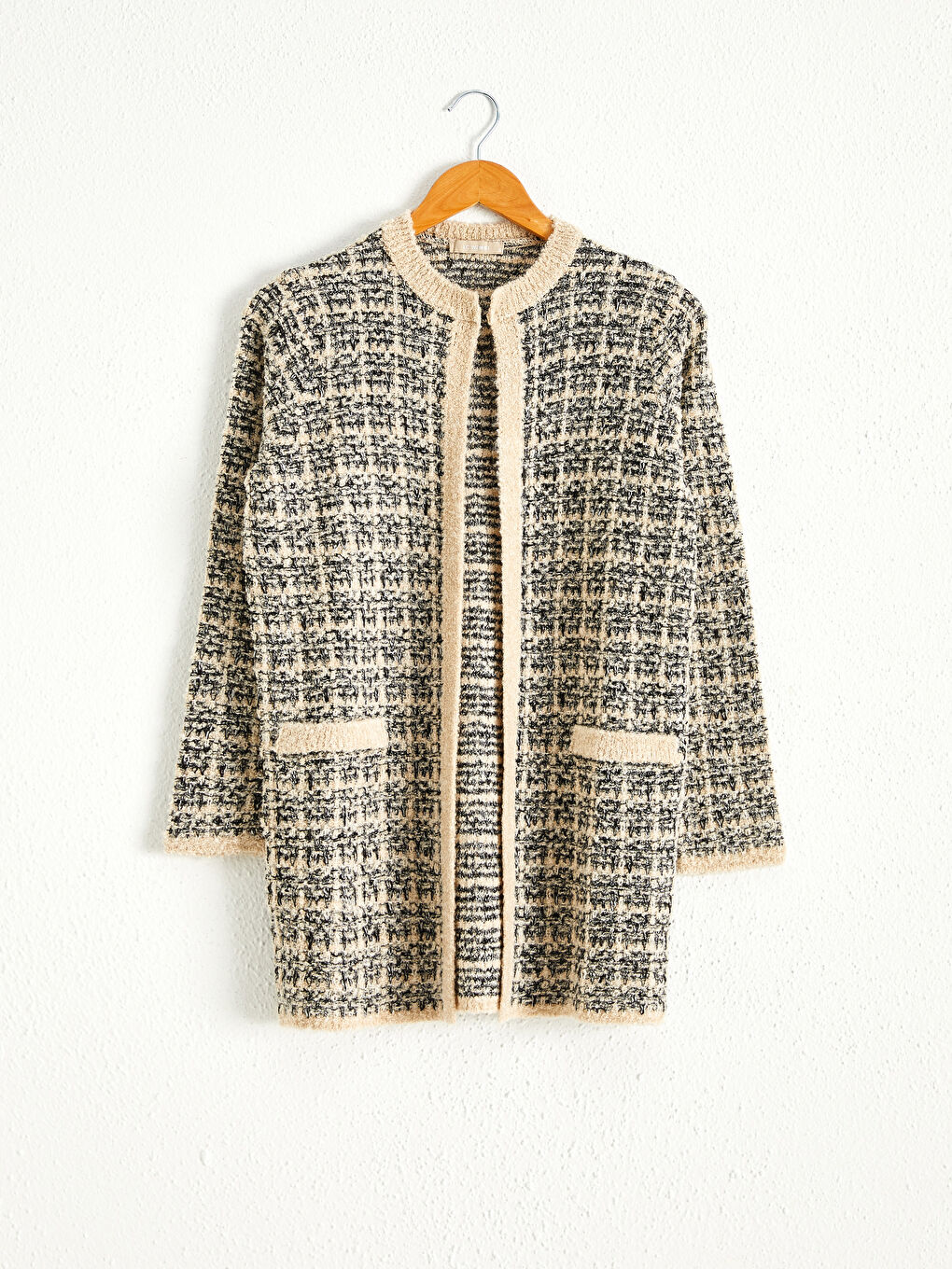 LCWAIKIKI Classic Crew Neck Patterned Long Sleeve Women's Tweed Cardigan -0WH106Z8-MHL